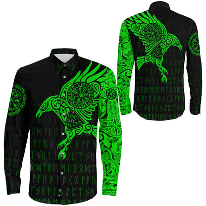 Clothing Viking The Raven Of Odin Special Tattoo Green Version Long Sleeve Button Shirt