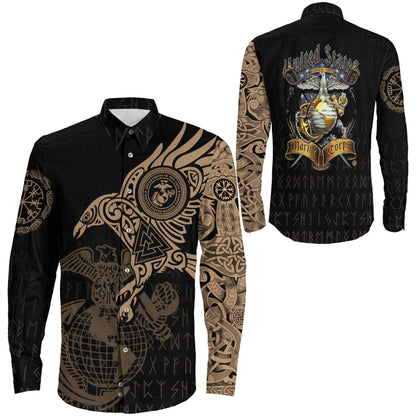 Clothing Viking U.S Army Crossed Swords And The Raven Of Odin Special Tattoo Long Sleeve Button Shirt