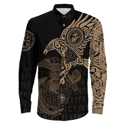 Clothing Viking U.S Army Crossed Swords And The Raven Of Odin Special Tattoo Long Sleeve Button Shirt