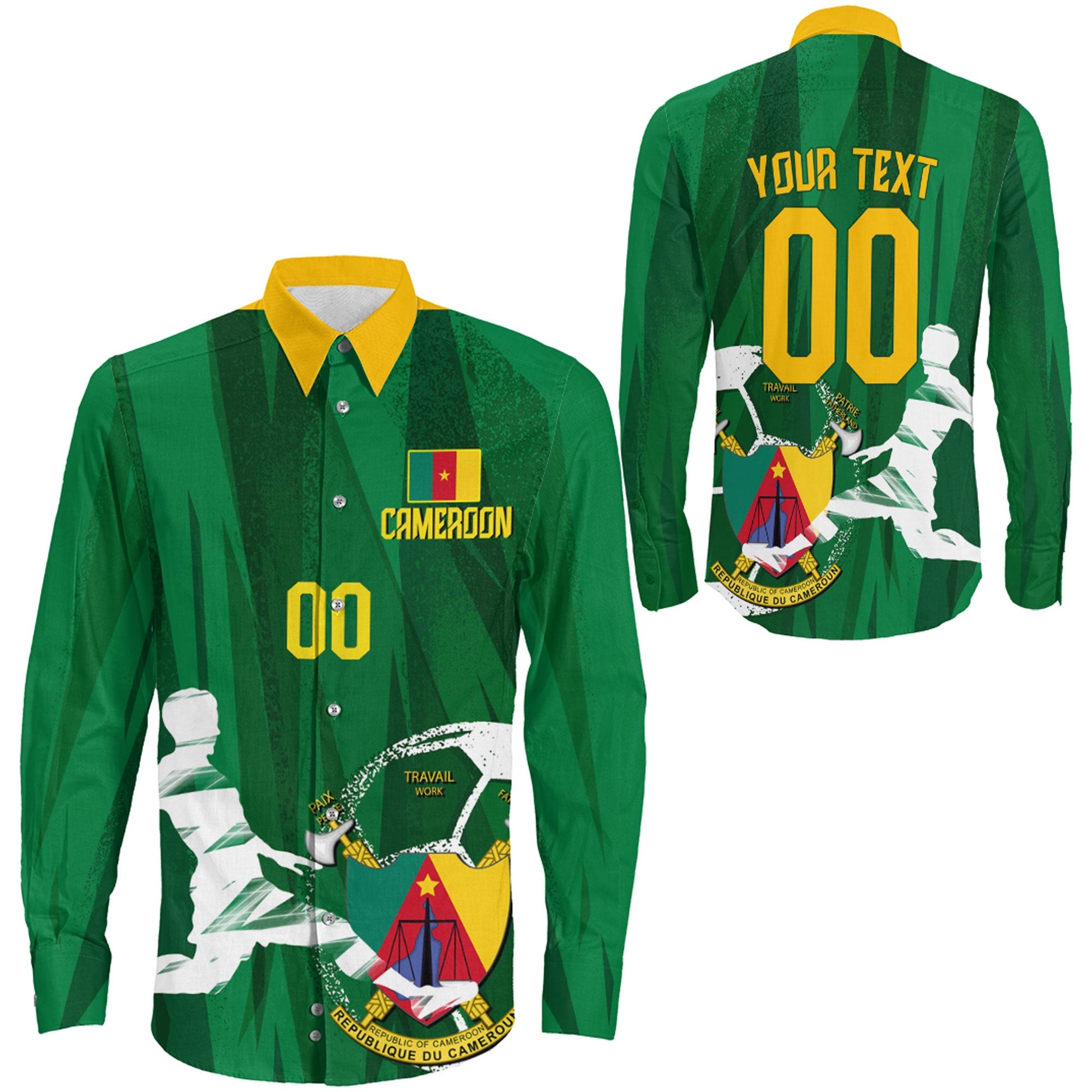 Clothing Custom Cameroon Football Fan Long Sleeve Button Shirt