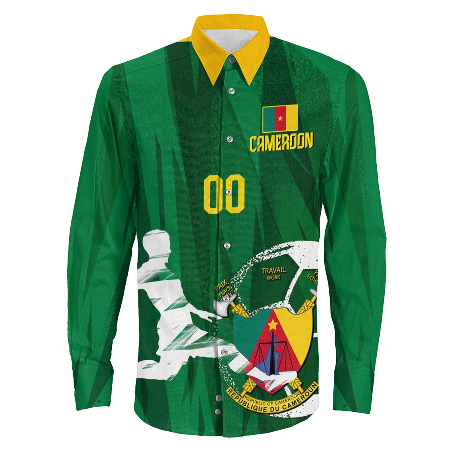 Clothing Custom Cameroon Football Fan Long Sleeve Button Shirt