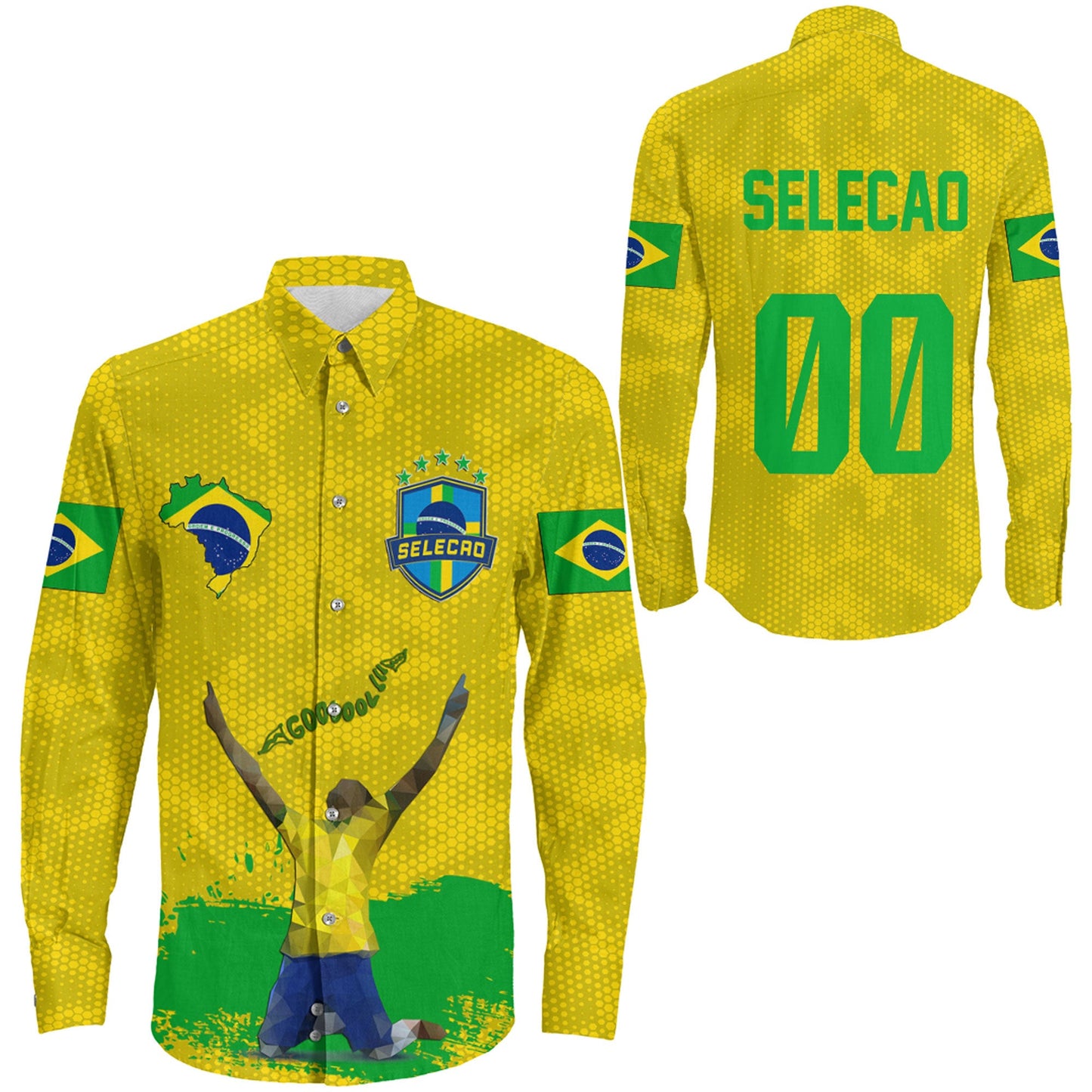 Clothing Brazil Football Long Sleeve Button Shirt