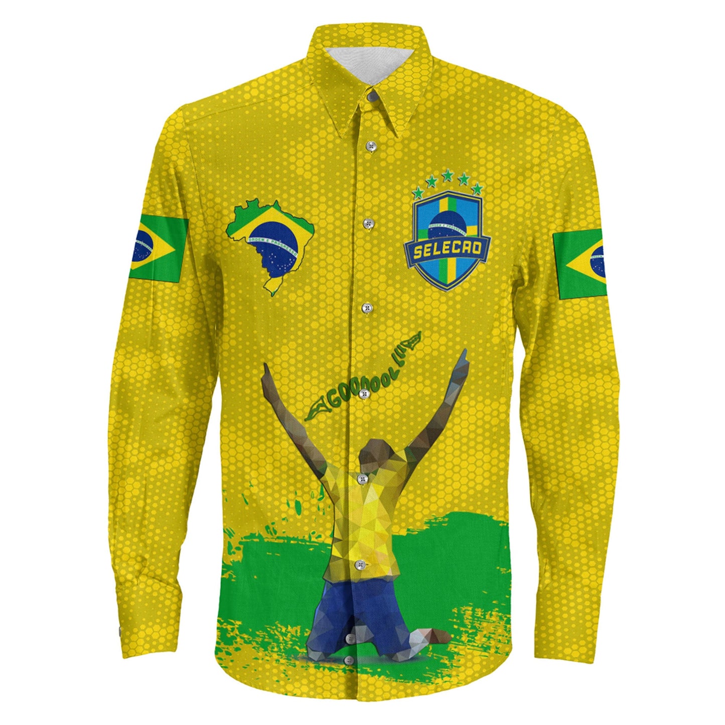 Clothing Brazil Football Long Sleeve Button Shirt