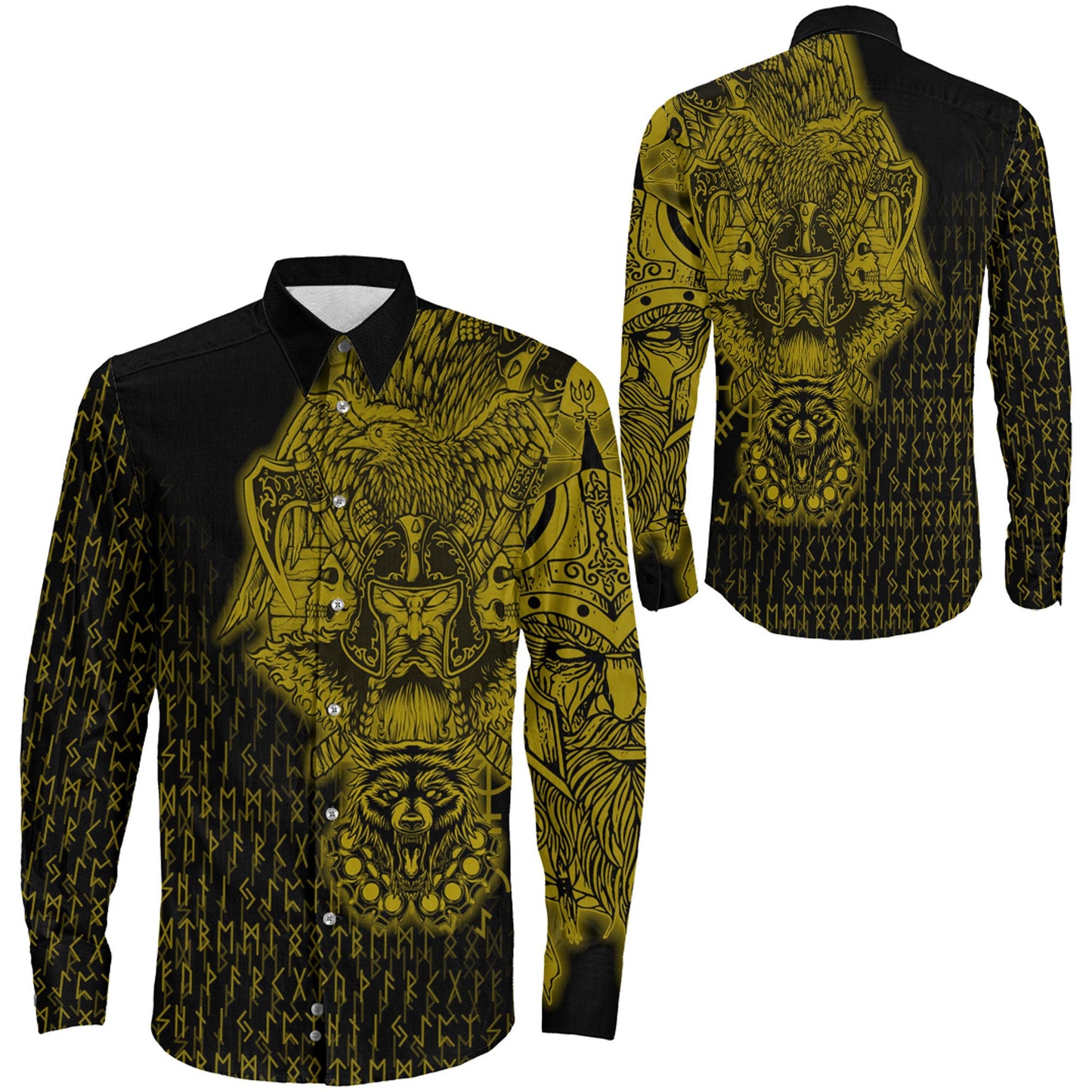 Clothing Odin And Raven Wolf Gold Viking Long Sleeve Button Shirt