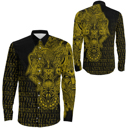 Clothing Odin And Raven Wolf Gold Viking Long Sleeve Button Shirt