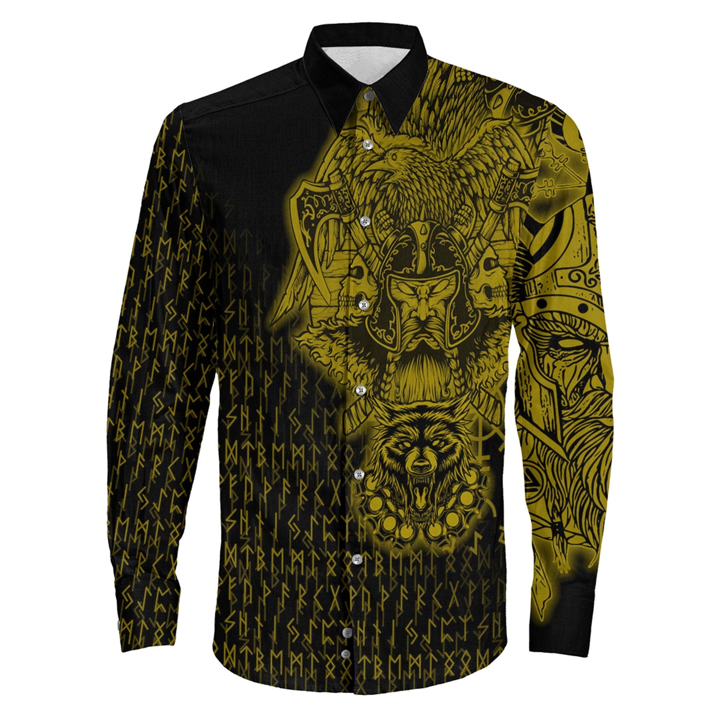 Clothing Odin And Raven Wolf Gold Viking Long Sleeve Button Shirt