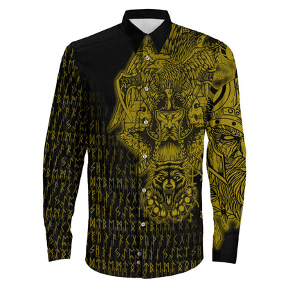 Clothing Odin And Raven Wolf Gold Viking Long Sleeve Button Shirt
