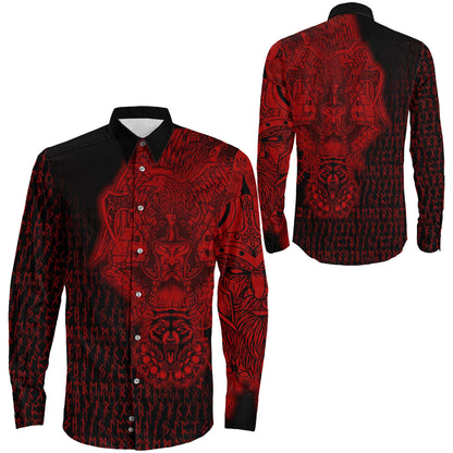Clothing Odin And Raven Wolf Red Viking Long Sleeve Button Shirt