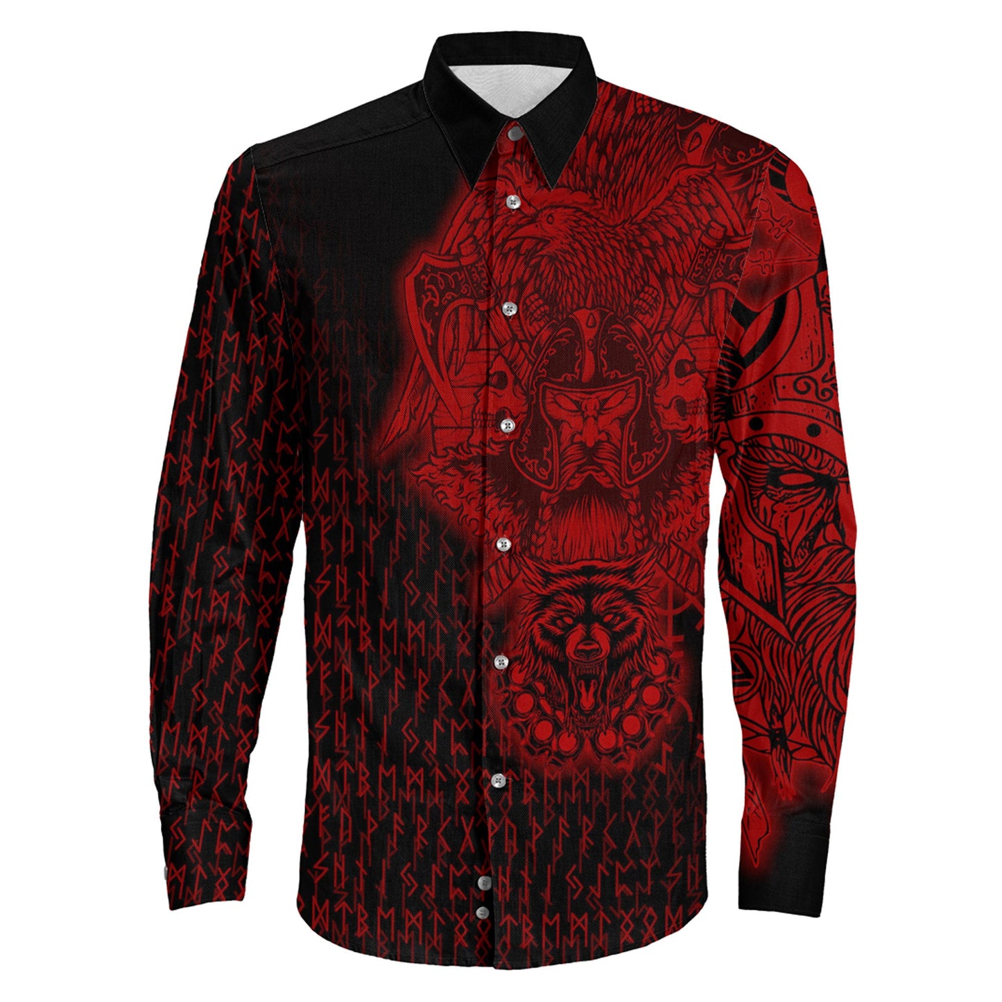 Clothing Odin And Raven Wolf Red Viking Long Sleeve Button Shirt
