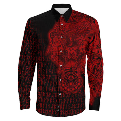 Clothing Odin And Raven Wolf Red Viking Long Sleeve Button Shirt