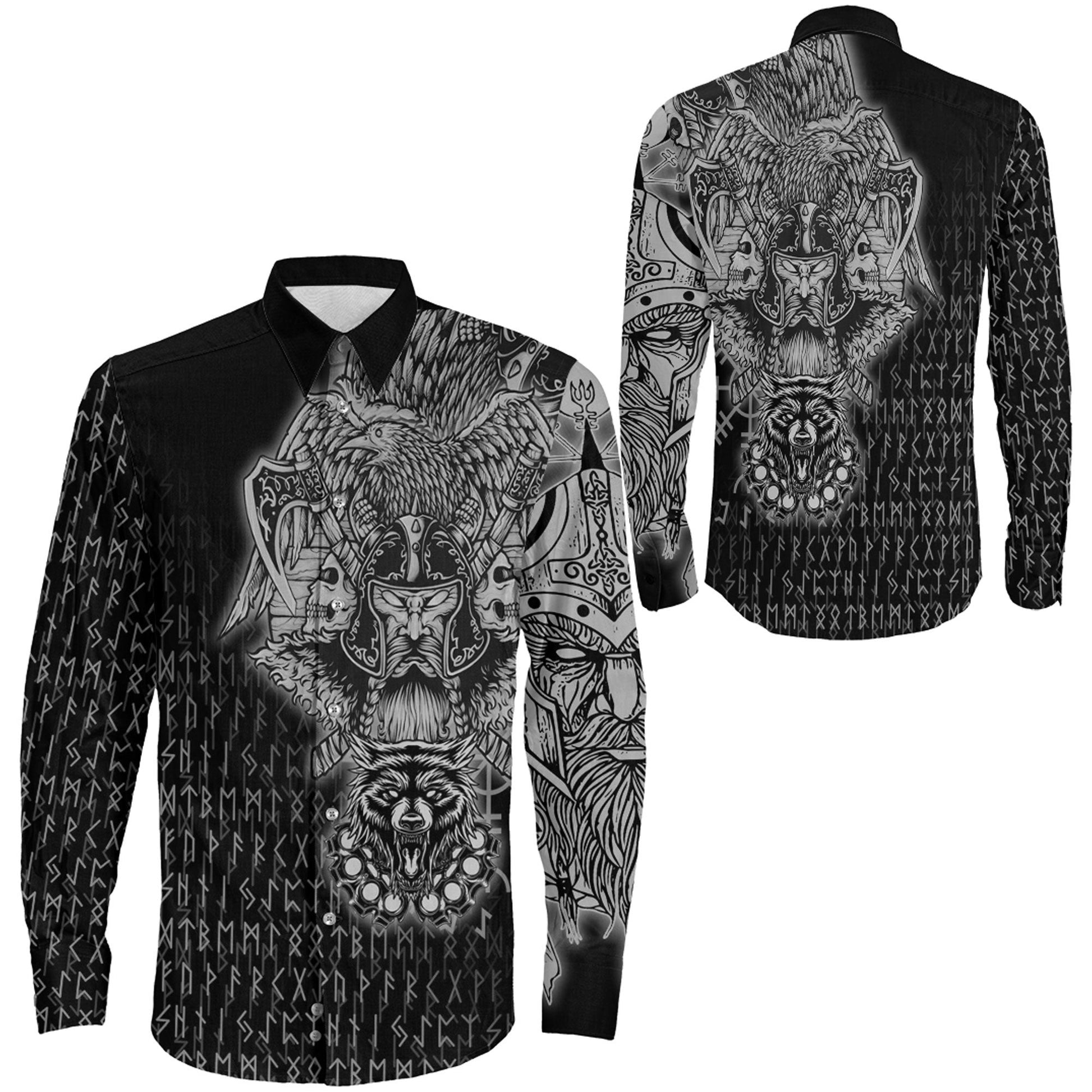 Clothing Odin And Raven Wolf Viking Long Sleeve Button Shirt