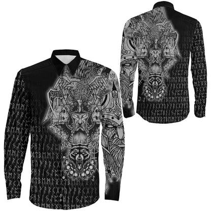 Clothing Odin And Raven Wolf Viking Long Sleeve Button Shirt