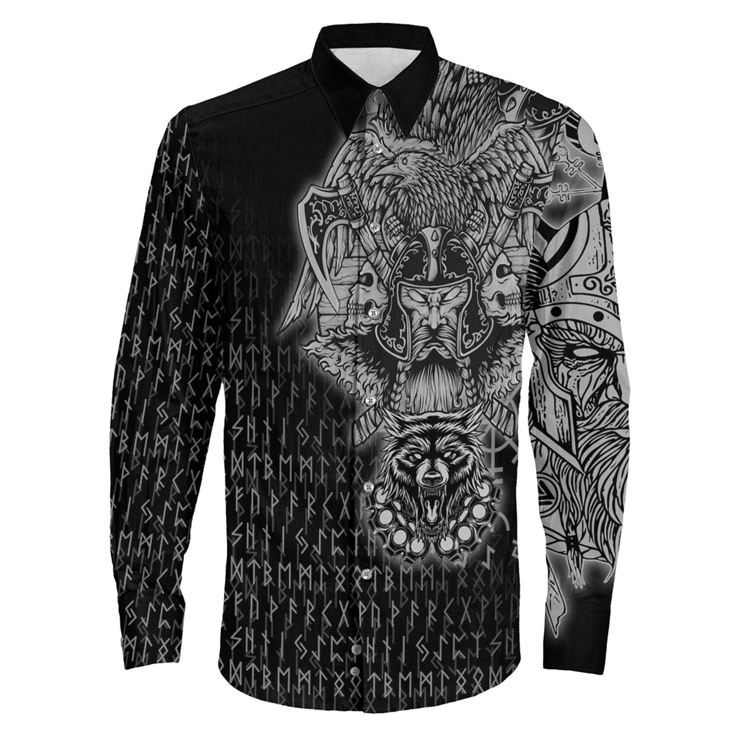 Clothing Odin And Raven Wolf Viking Long Sleeve Button Shirt