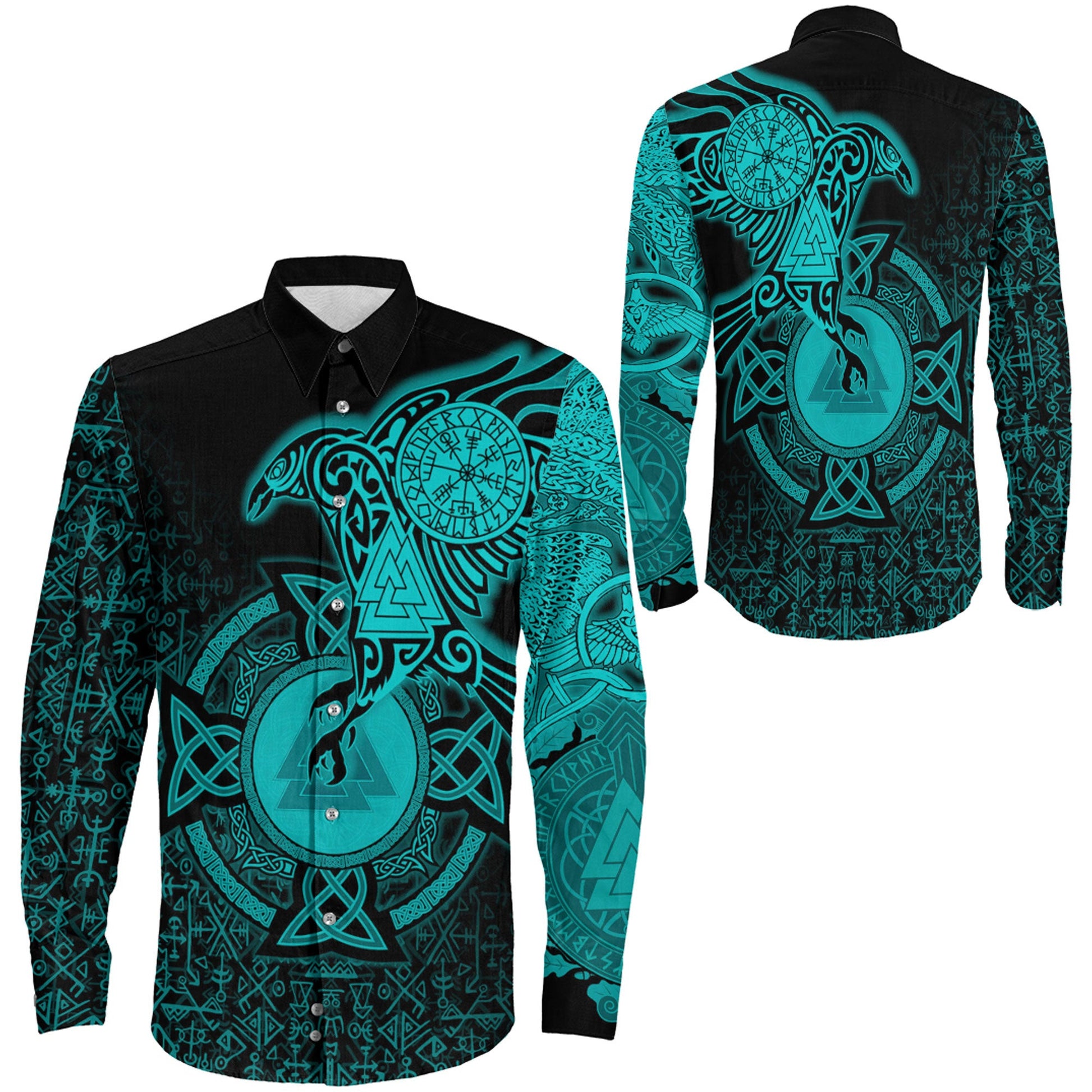 Clothing Raven Celtic Blue Viking Long Sleeve Button Shirt