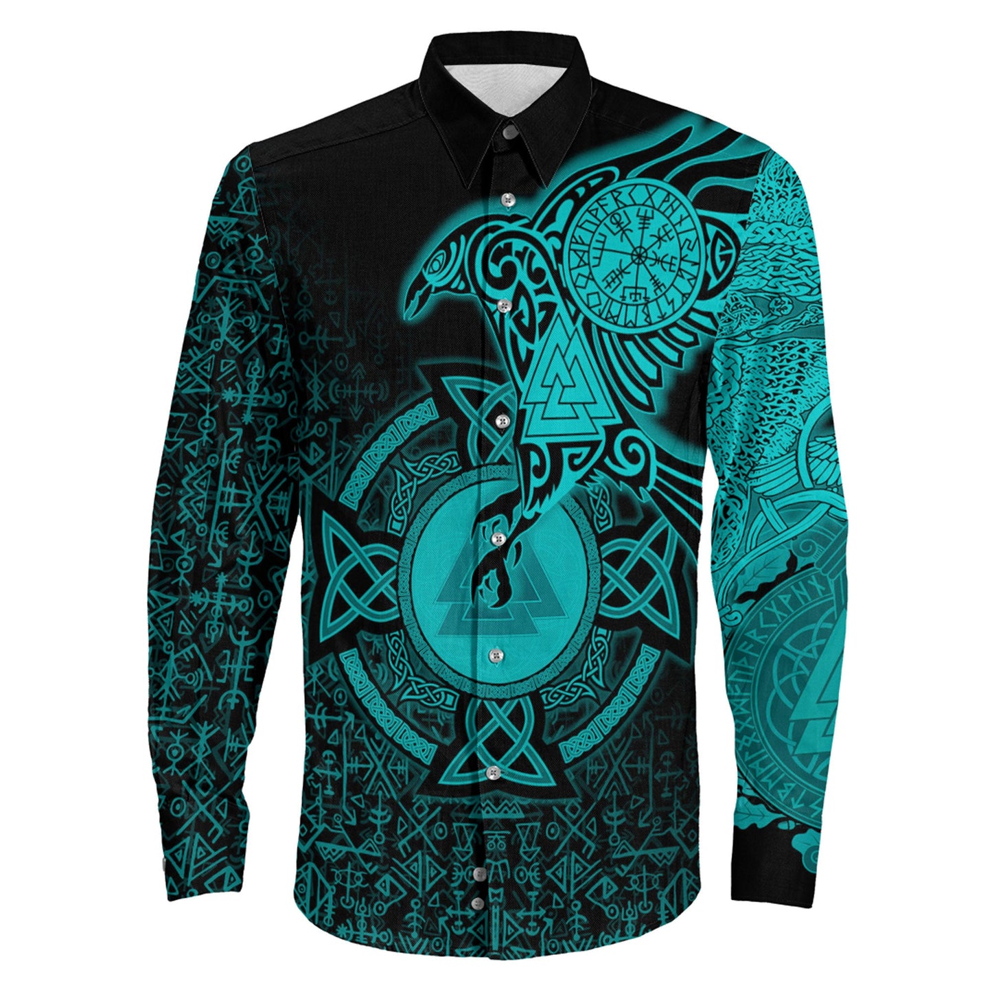 Clothing Raven Celtic Blue Viking Long Sleeve Button Shirt