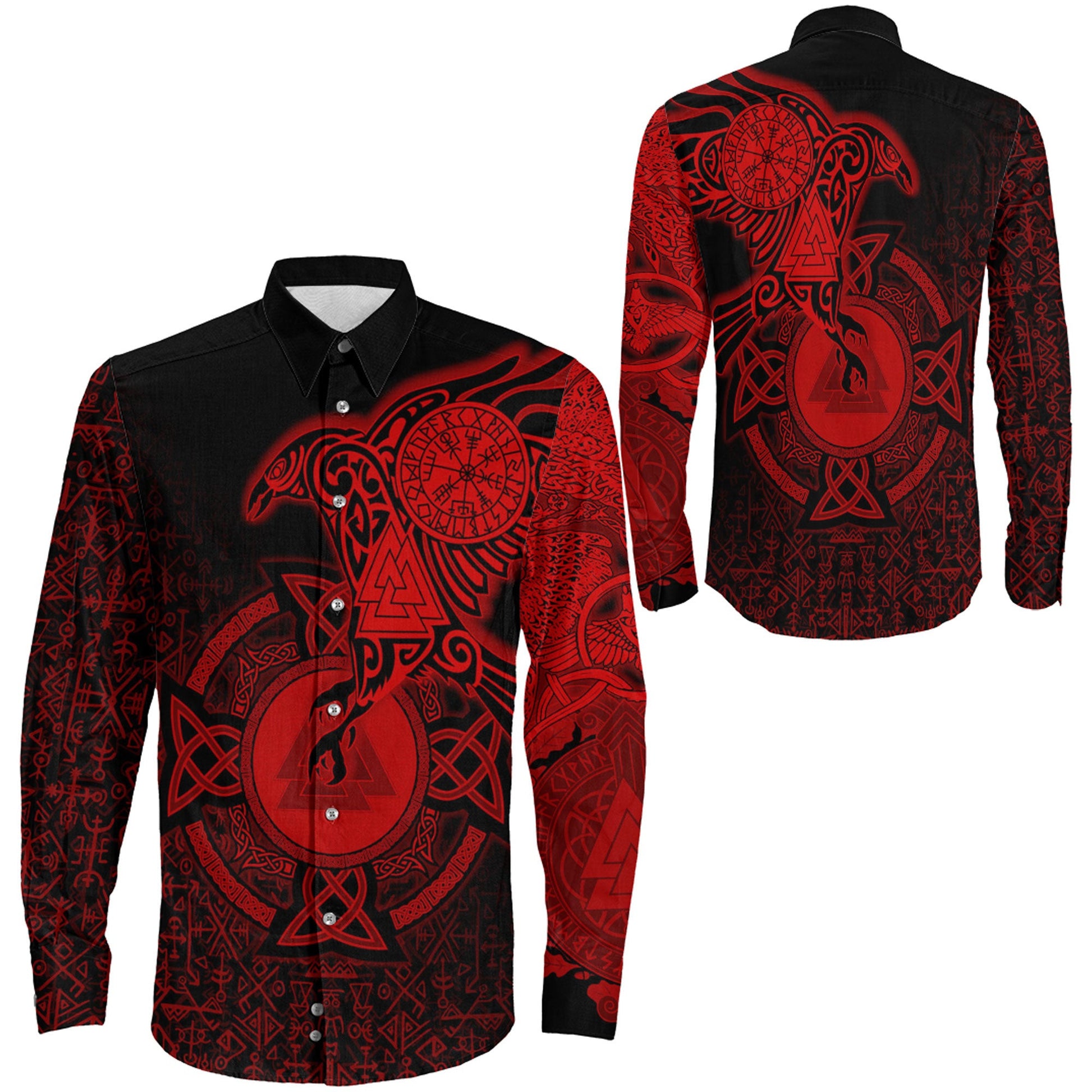 Clothing Raven Celtic Red Viking Long Sleeve Button Shirt