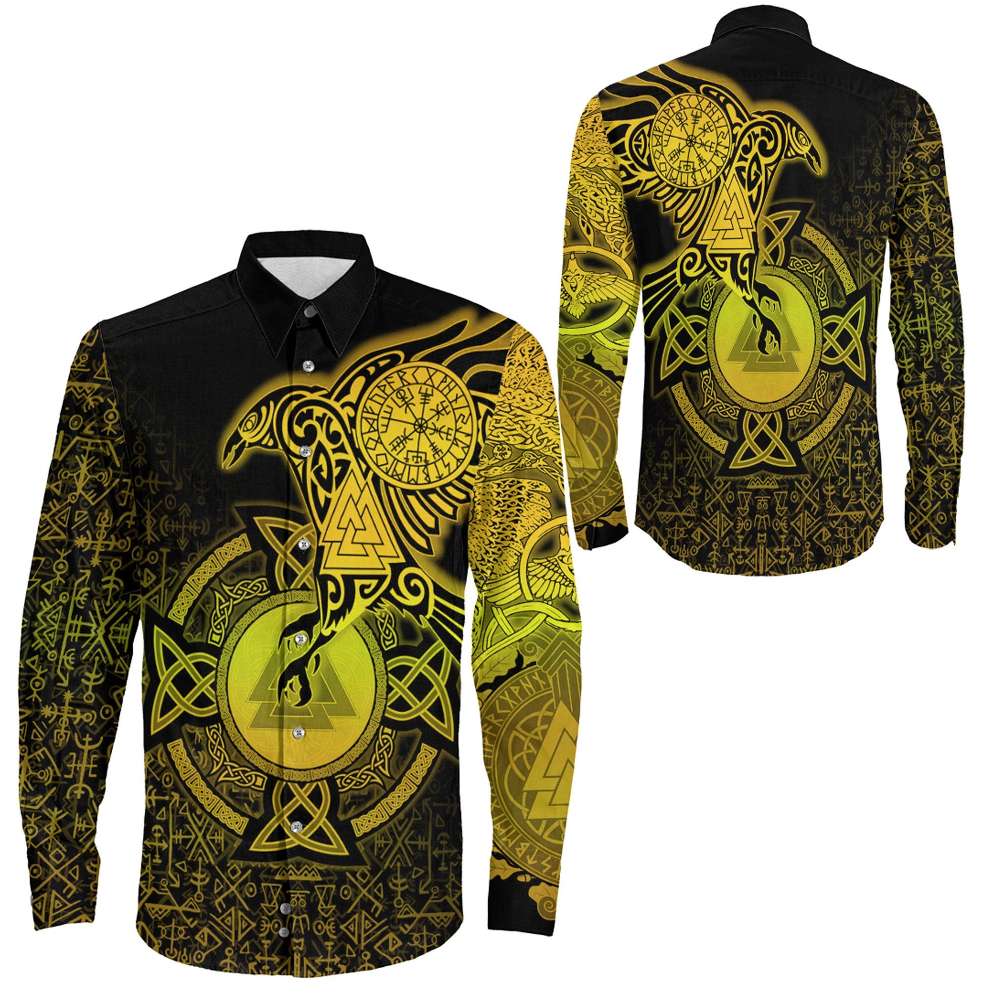 Clothing Raven Celtic Special Yellow Viking Long Sleeve Button Shirt