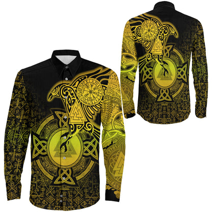 Clothing Raven Celtic Special Yellow Viking Long Sleeve Button Shirt