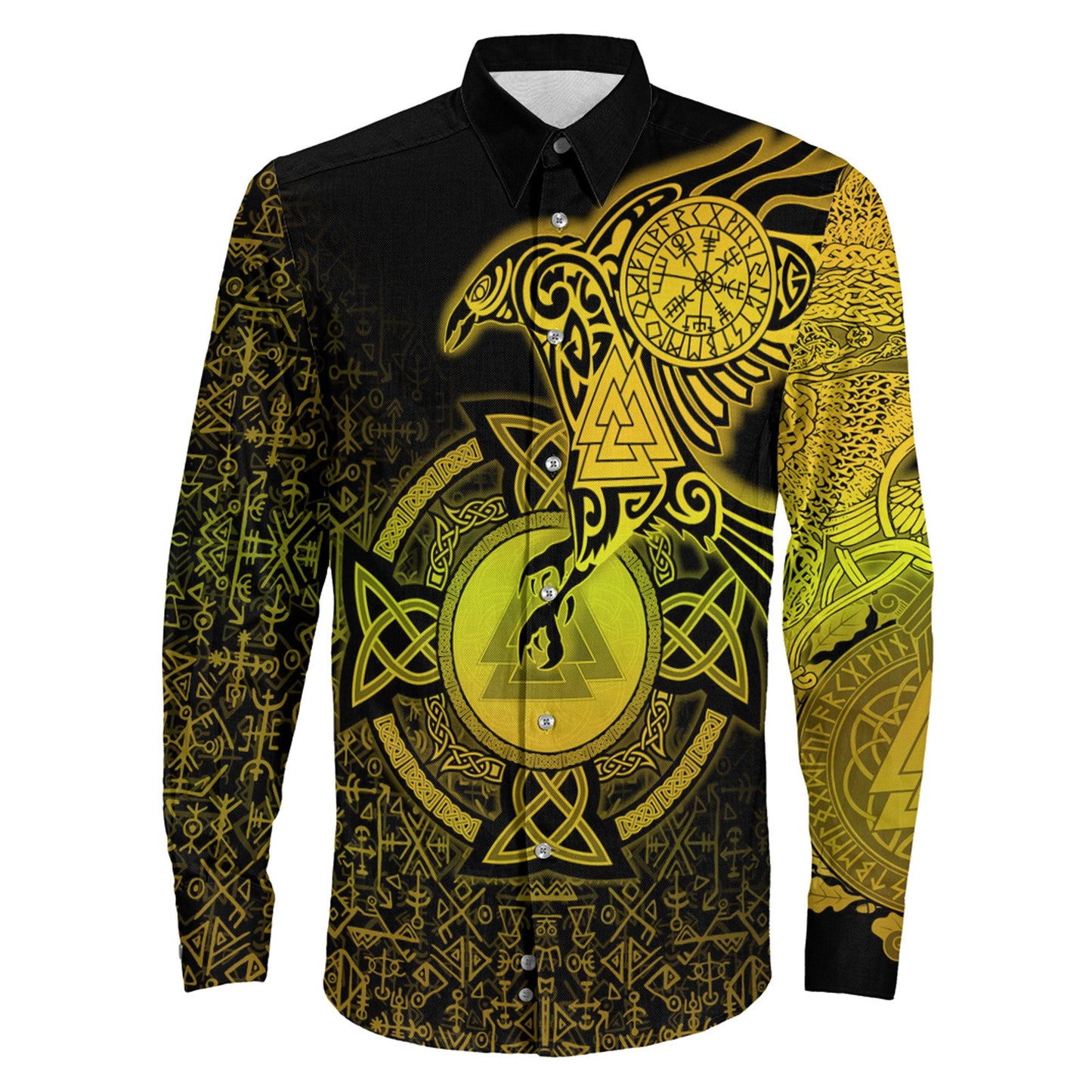 Clothing Raven Celtic Special Yellow Viking Long Sleeve Button Shirt