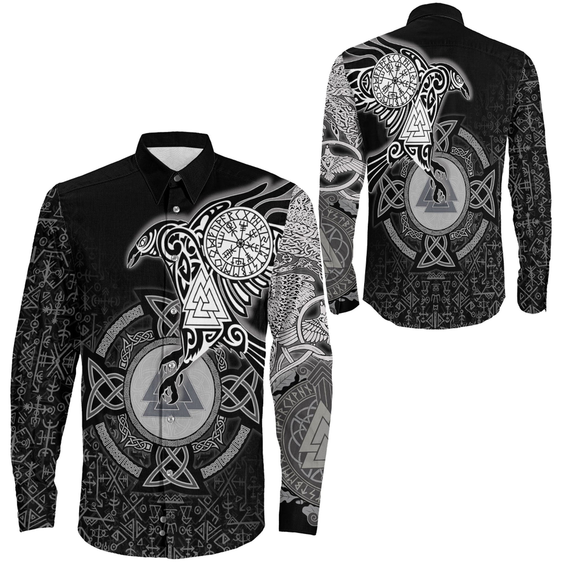 Clothing Raven Celtic Viking Long Sleeve Button Shirt
