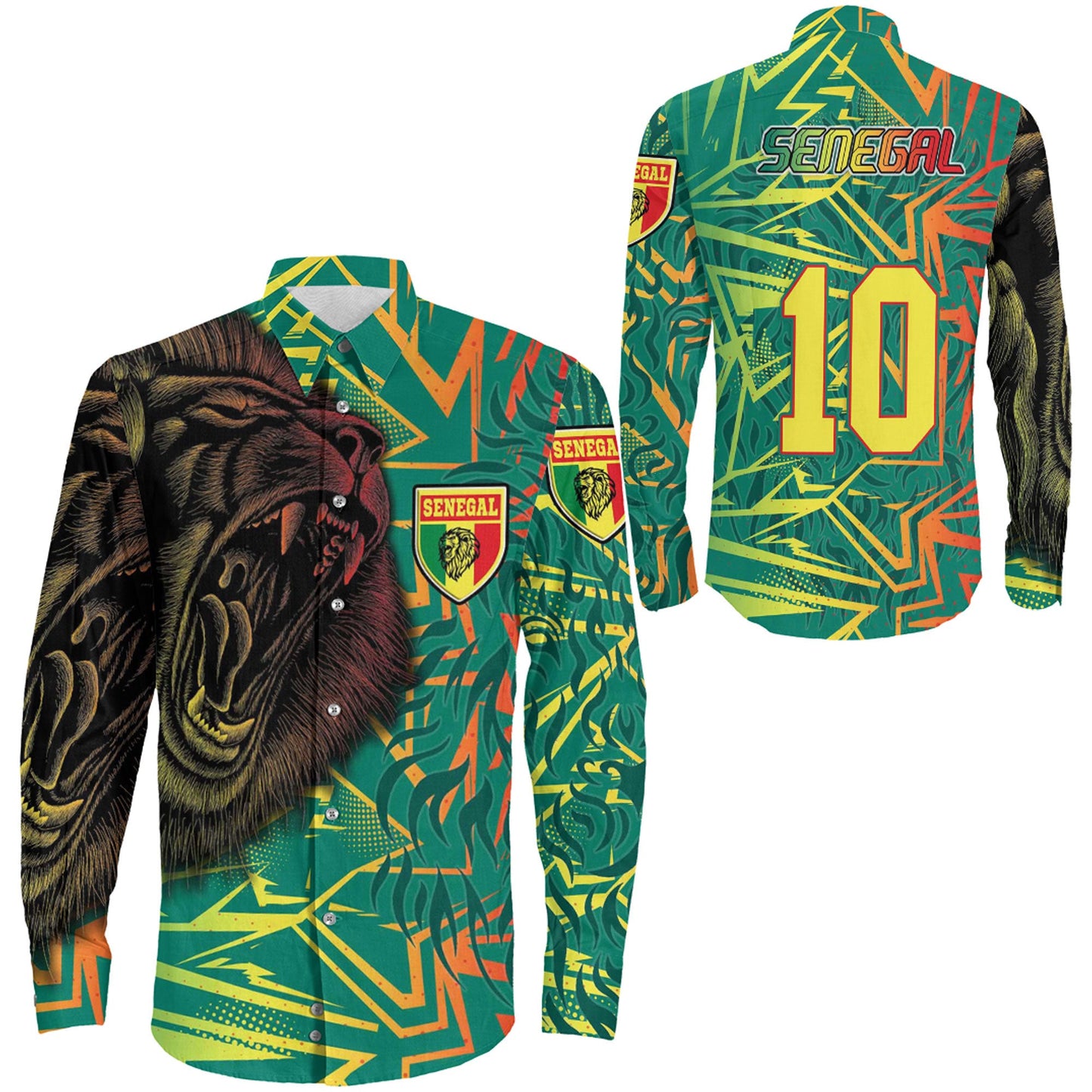 Clothing Senegal Lion Pattern Sport Long Sleeve Button Shirt