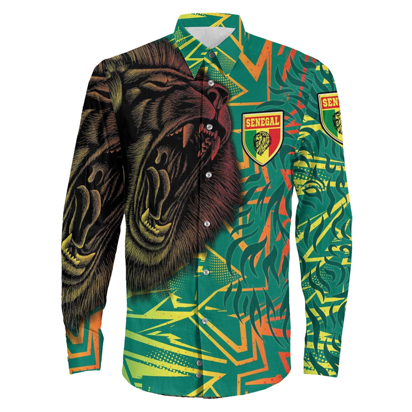 Clothing Senegal Lion Pattern Sport Long Sleeve Button Shirt