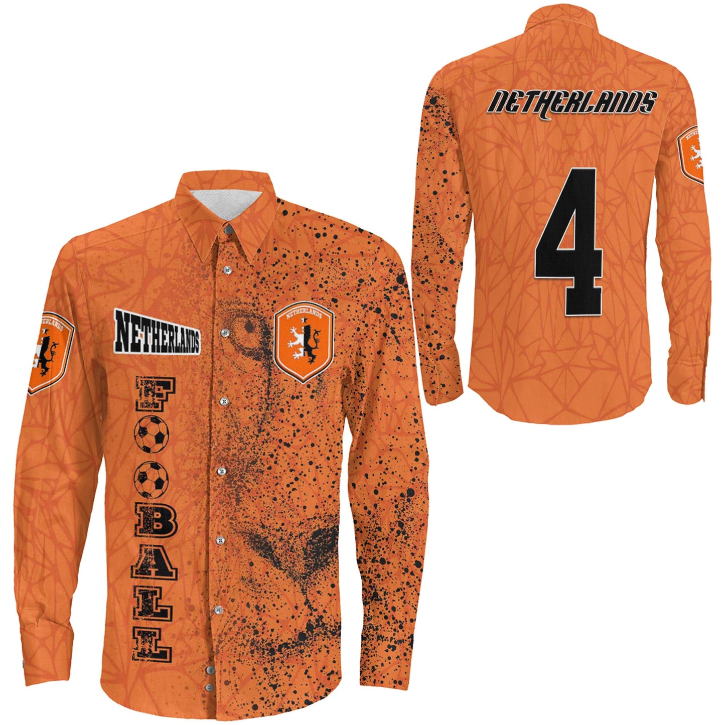 Clothing Netherlands Lion Style Football Long Sleeve Button Shirt