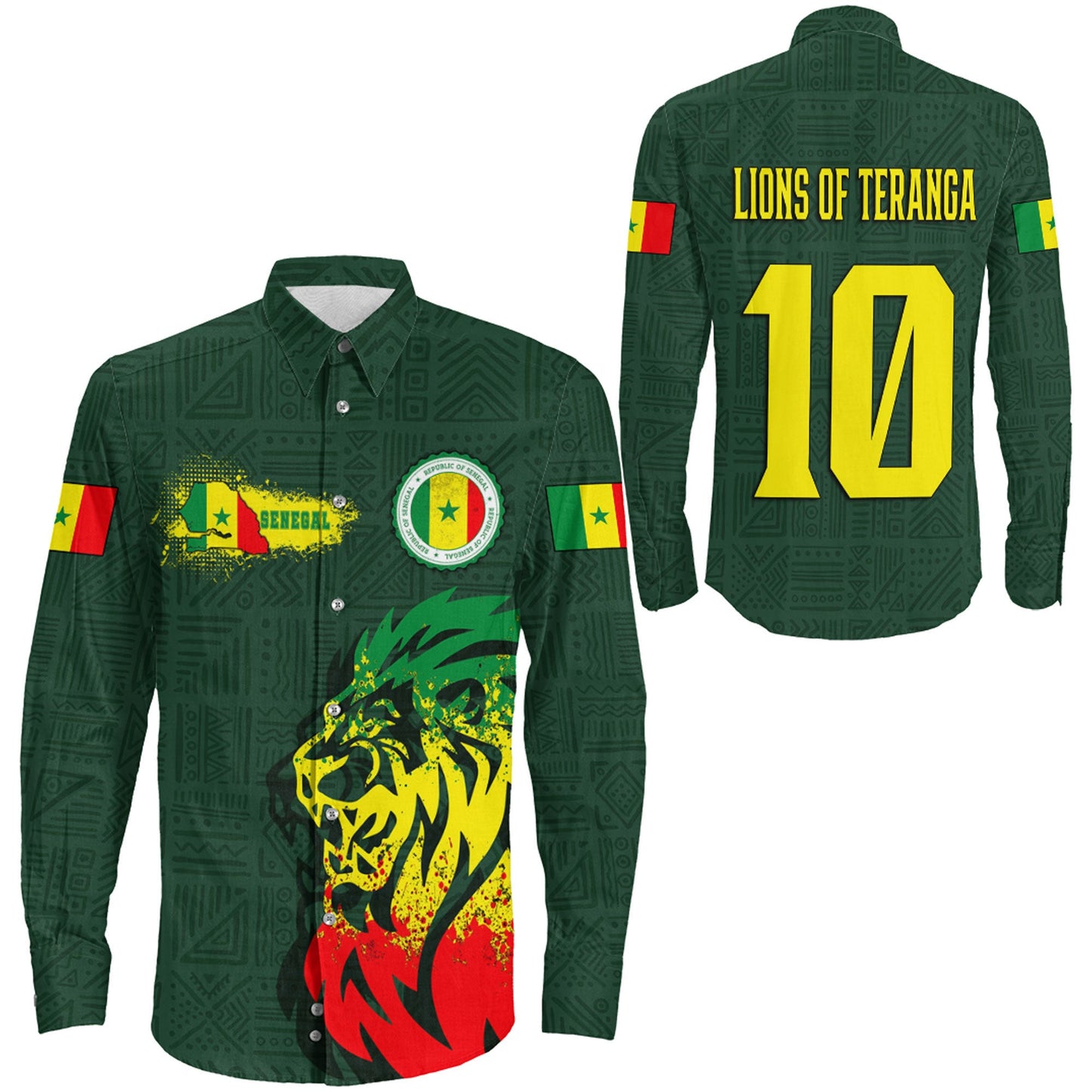 Clothing Senegal Football Long Sleeve Button Shirt