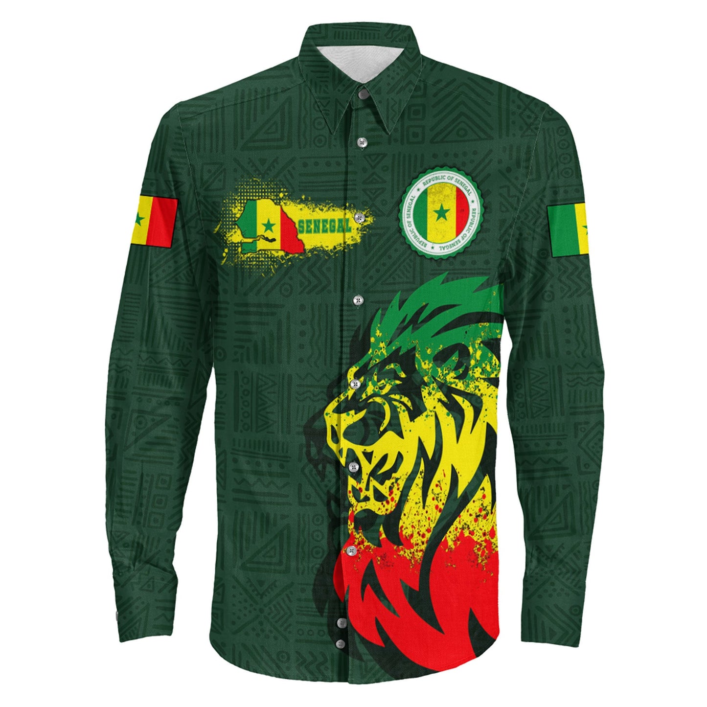 Clothing Senegal Football Long Sleeve Button Shirt