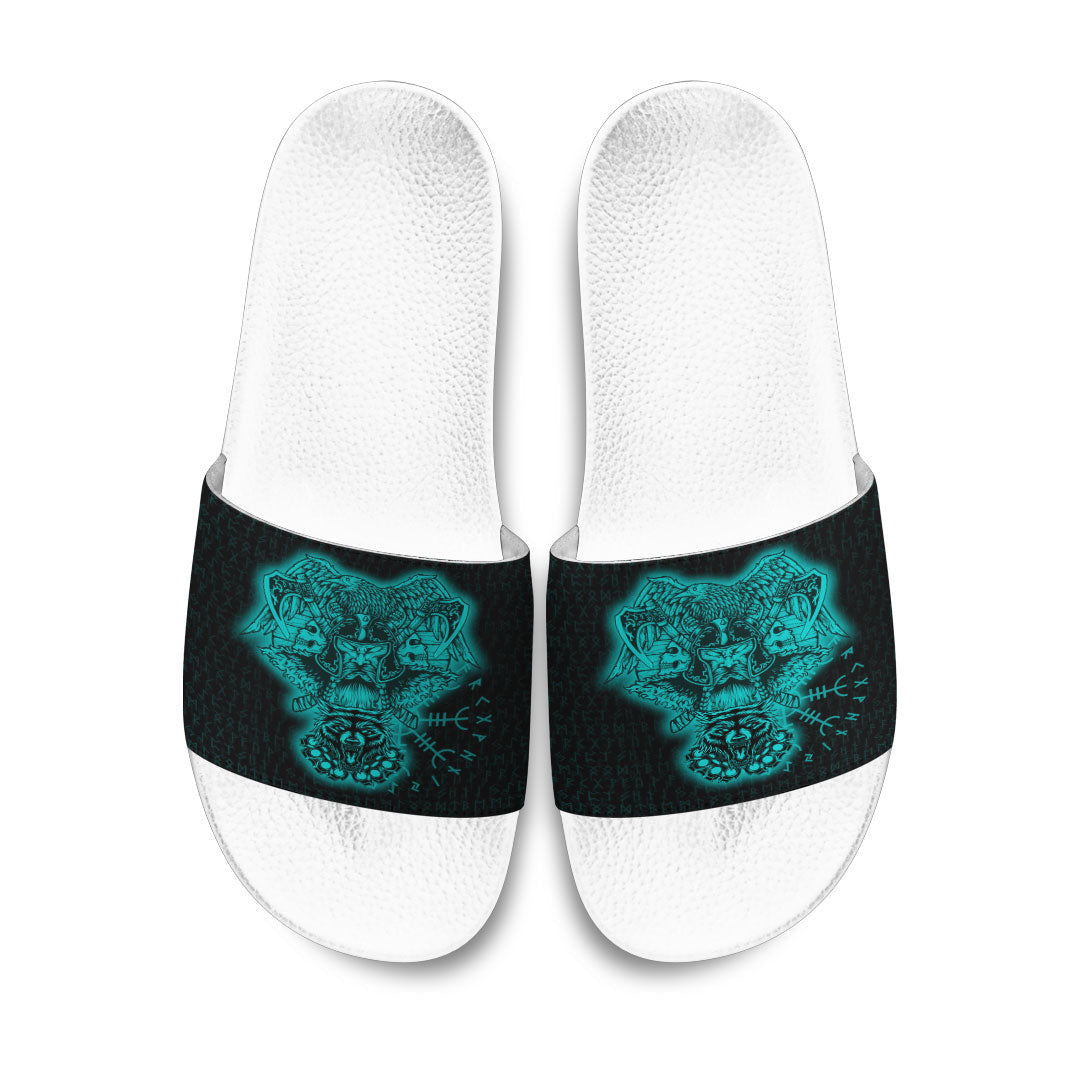 Slide Sandals Odin And Raven Wolf Turquoise Viking Slide Sandals
