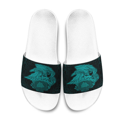 Slide Sandals Raven Celtic Turquoise Viking Slide Sandals