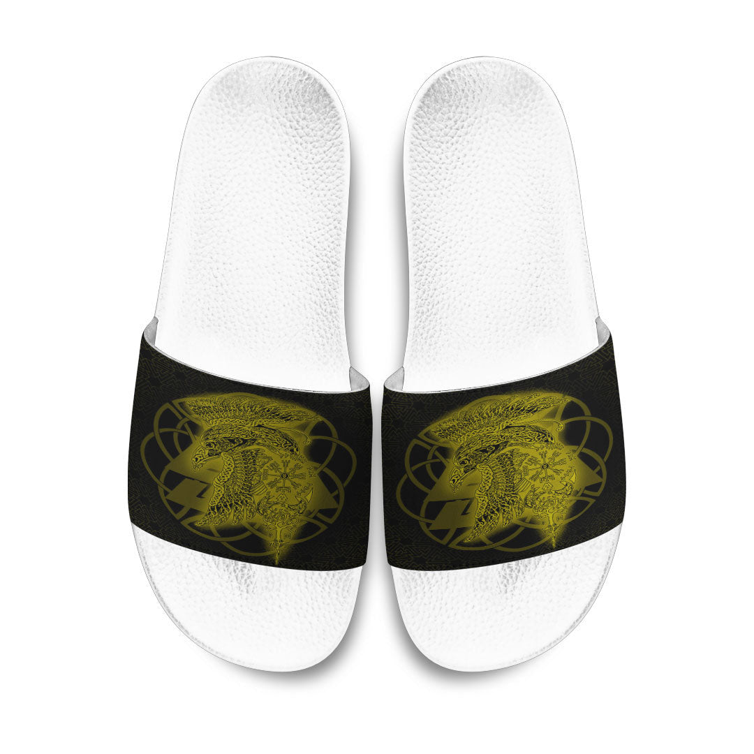 Slide Sandals Raven Valknut Gold Viking Slide Sandals