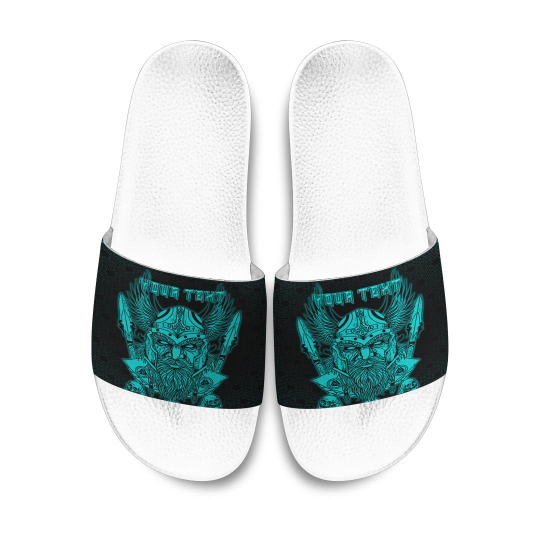 Slide Sandals Custom Odin And Raven Turquoise Viking Slide Sandals