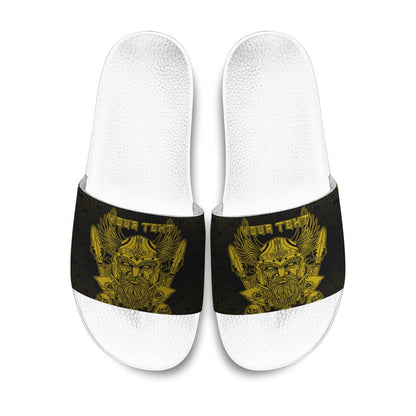 Slide Sandals Custom Odin And Raven Gold Viking Slide Sandals