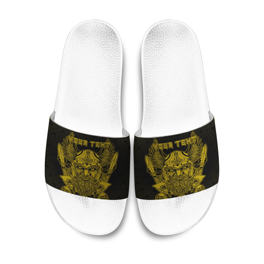 Slide Sandals Custom Odin And Raven Gold Viking Slide Sandals