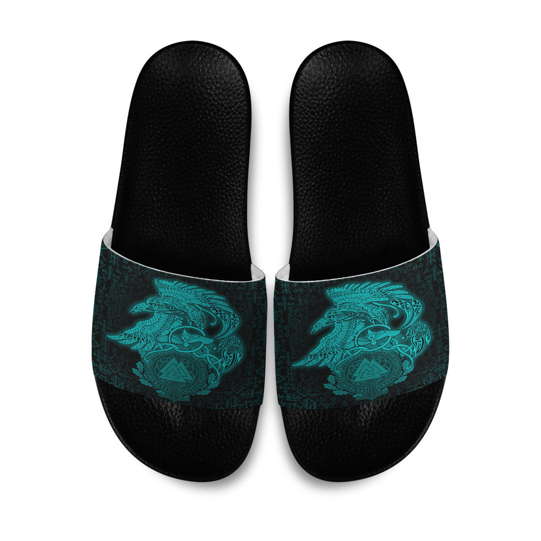 Slide Sandals Raven Celtic Turquoise Viking Slide Sandals