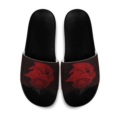 Slide Sandals Raven Celtic Viking Red Slide Sandals