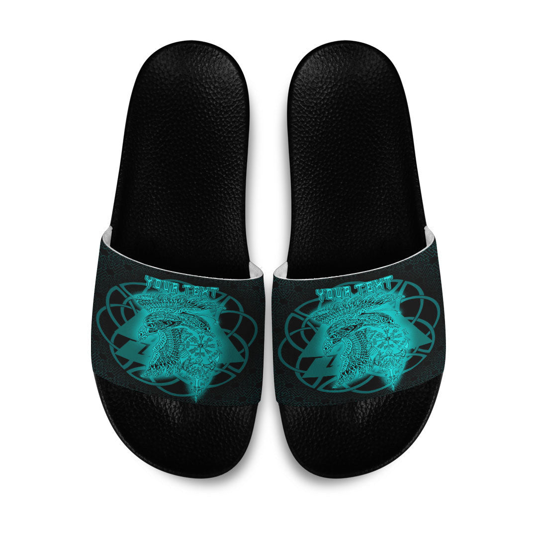 Slide Sandals Valknut Raven Turquoise Viking Slide Sandals
