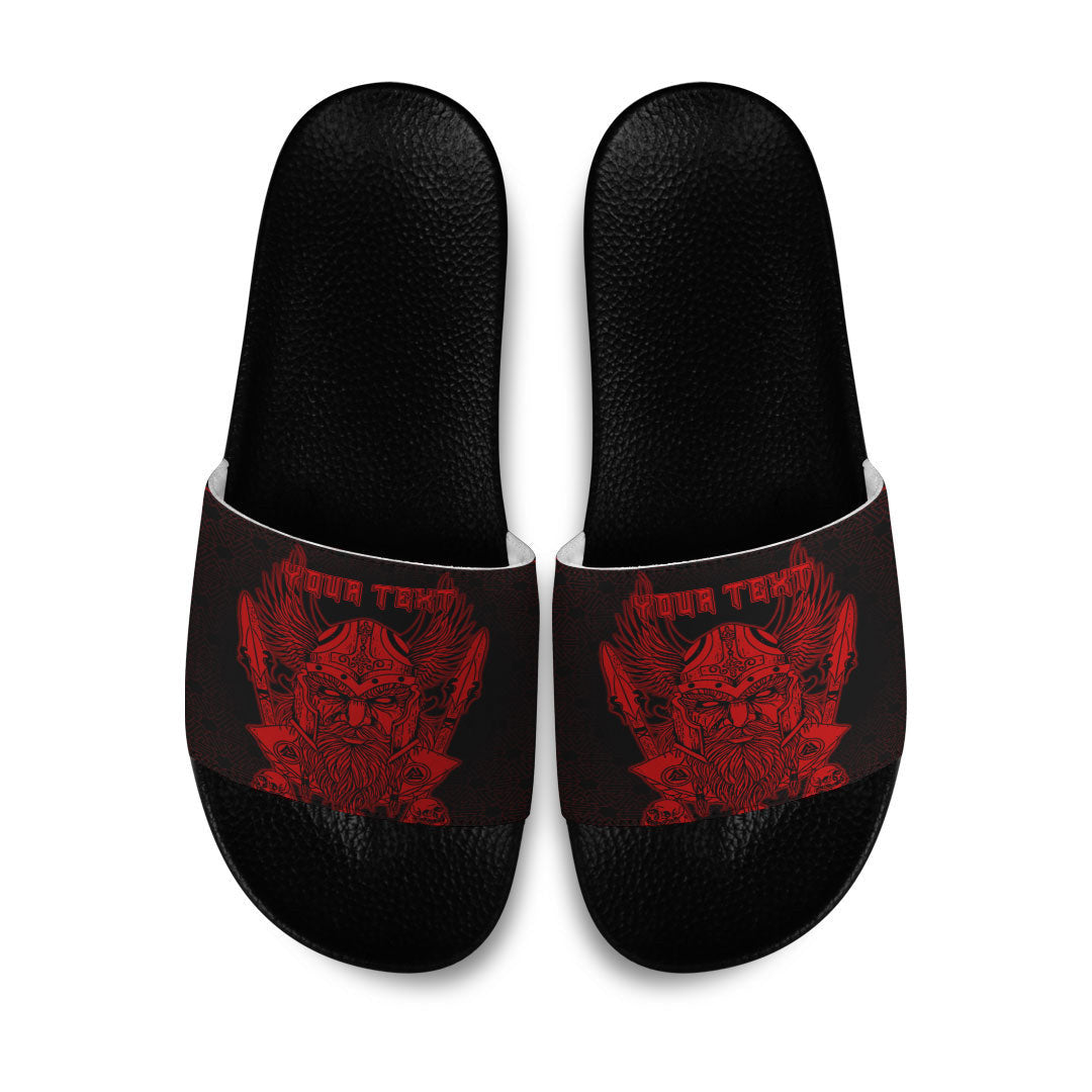 Slide Sandals Custom Odin And Raven Red Viking Slide Sandals