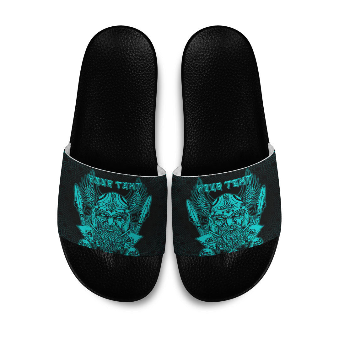 Slide Sandals Custom Odin And Raven Turquoise Viking Slide Sandals
