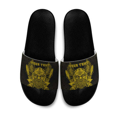 Slide Sandals Custom Odin And Raven Gold Viking Slide Sandals