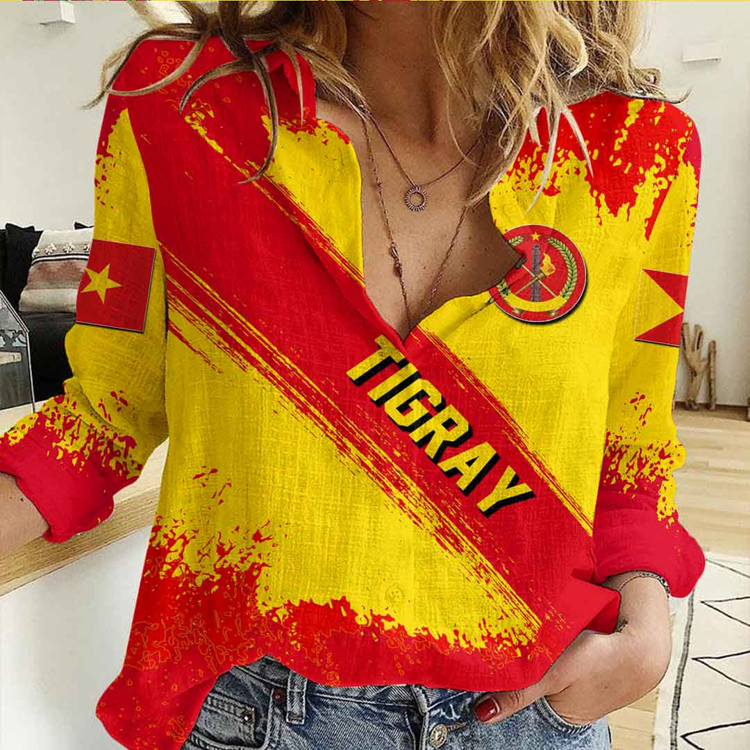 Clothing Tigray Founded Brush Pattern Women's Casual Shirt