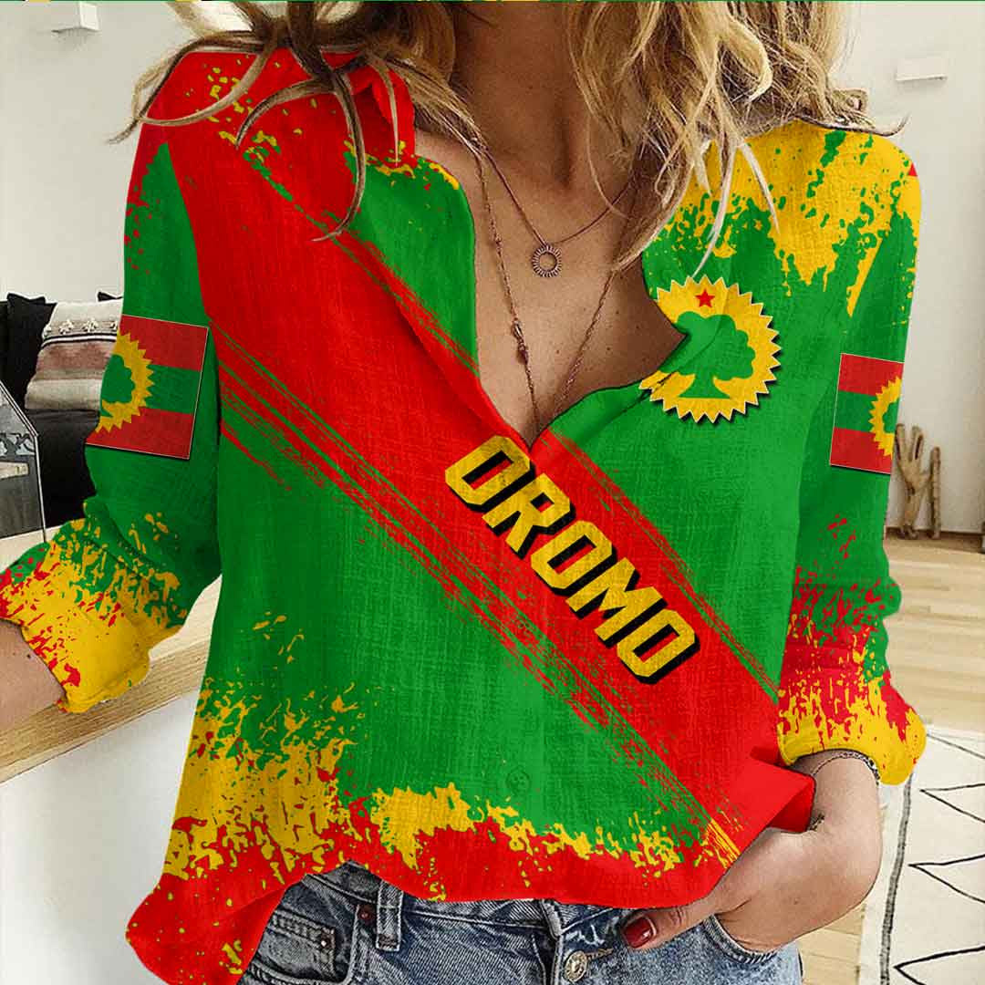 Clothing Oromo Founded Brush Pattern Women's Casual Shirt