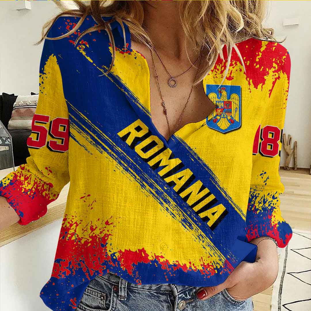 Clothing Romania Founded Brush Pattern Women's Casual Shirt