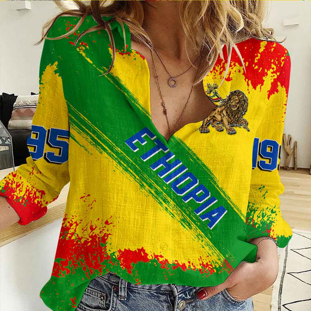 Clothing Ethiopia Founded Brush Pattern Women's Casual Shirt