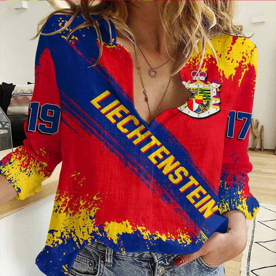 Clothing Liechtenstein Founded Brush Pattern Women's Casual Shirt