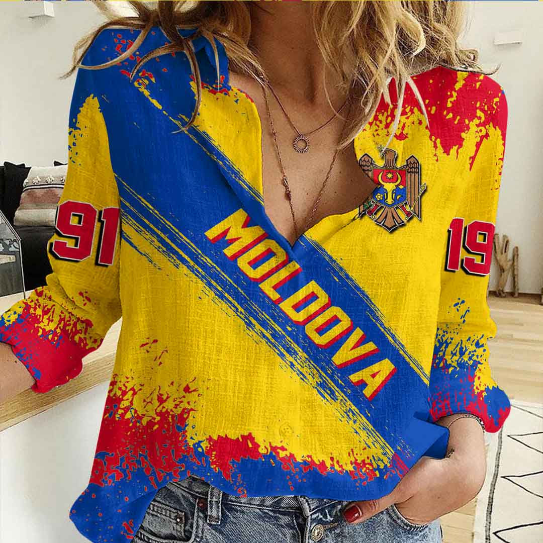 Clothing Moldova Founded Brush Pattern Women's Casual Shirt