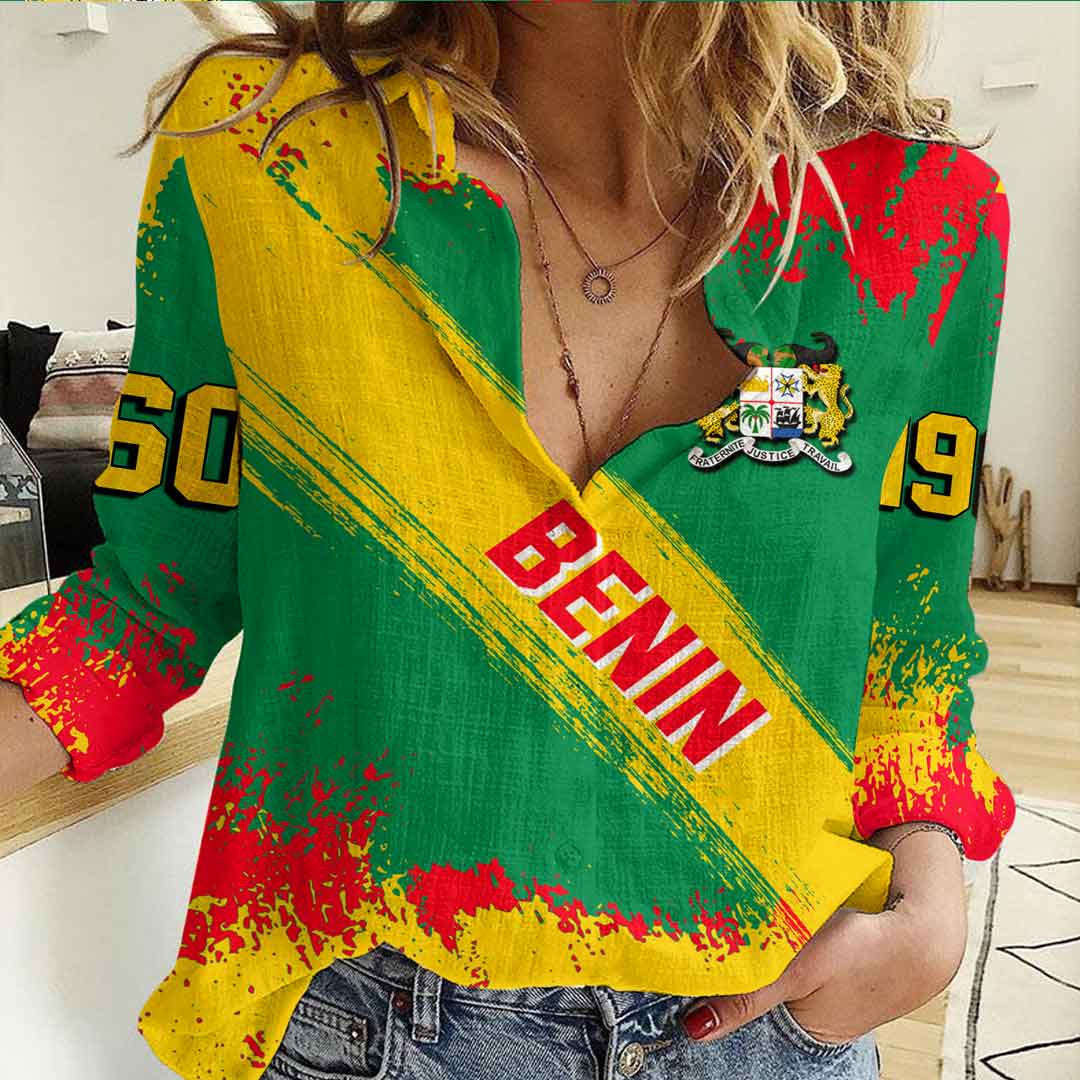 Clothing Benin Founded Brush Pattern Women's Casual Shirt