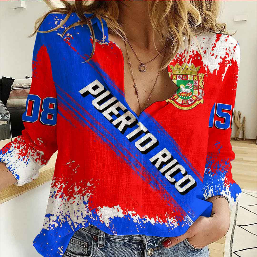 Clothing Puerto Rico Founded Brush Pattern Women's Casual Shirt