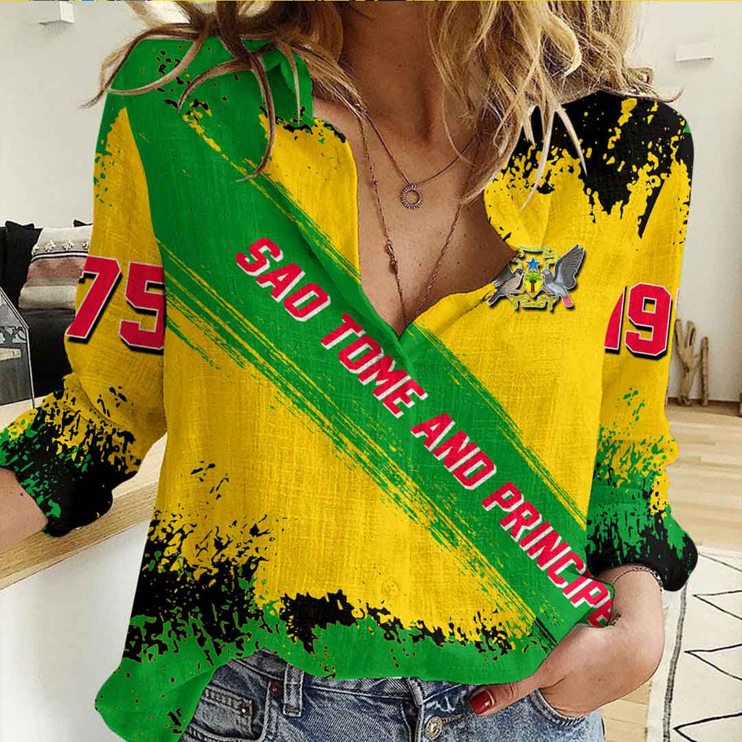 Clothing Sao Tome and Principe Founded Brush Pattern Women's Casual Shirt